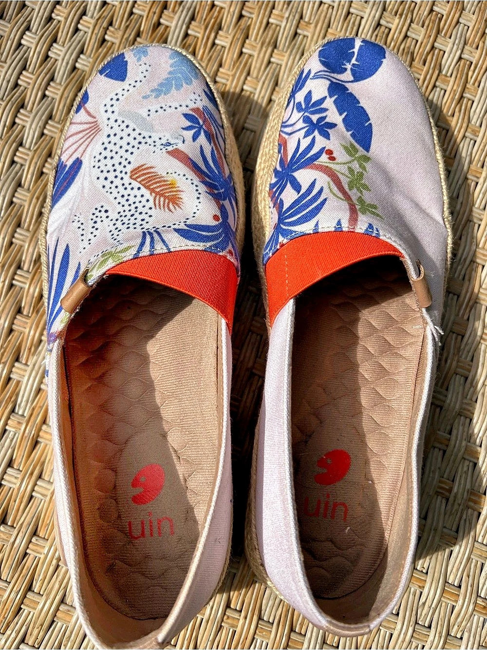 Marbella Floral Espadrille Slip-On Shoes White & Blue